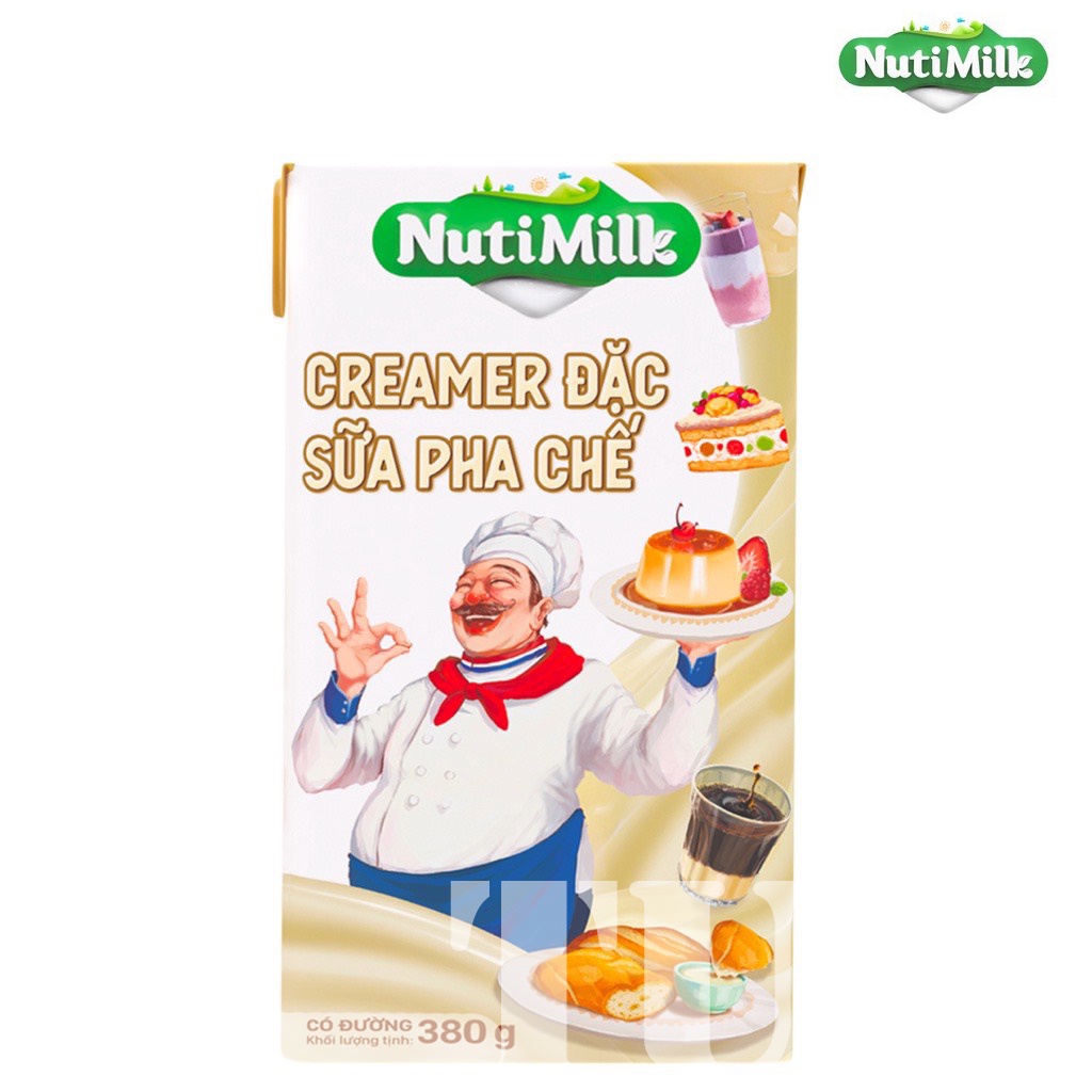 Creamer nuti, sữa đặc có đường nuti hộp giấy trắng 380-tuh