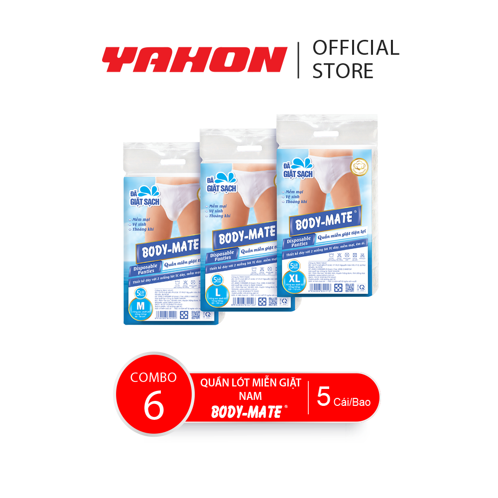 Combo 6 bao quần lót miễn giặt body-mate nam, 5 cái/bao
