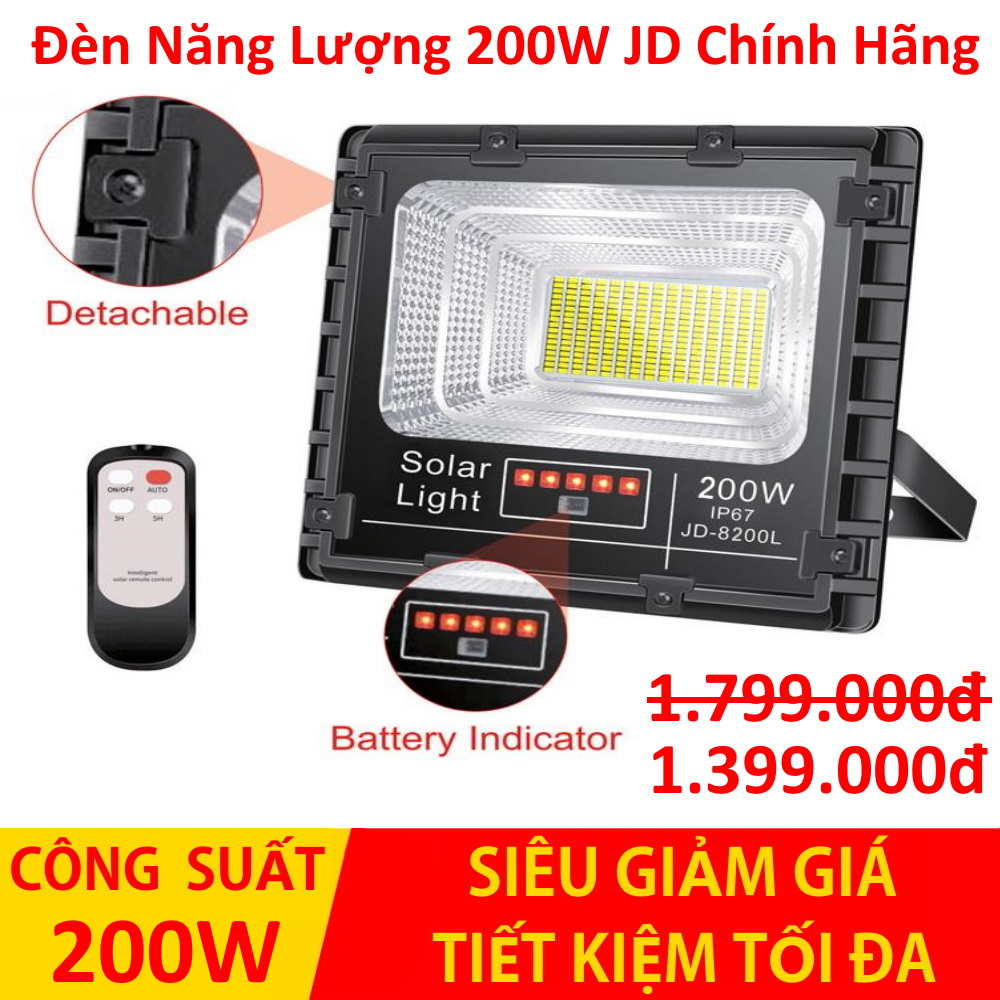 Đèn Led năng lượng mặt trời JD 8200L-200w BH 24 Tháng