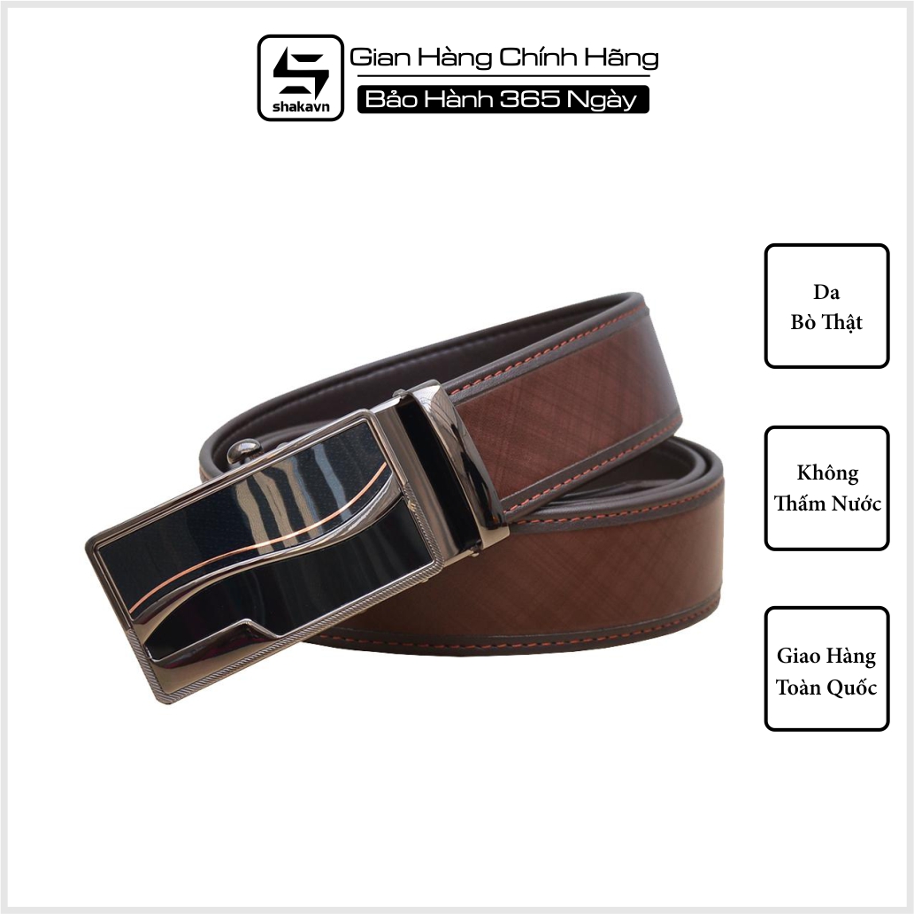 Thắt Lưng Nam Da Bò Khóa Tự Động Shakavn SK512 (nâu đất vân)
