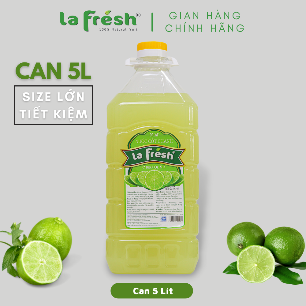 Nước cốt chanh vắt không đường, nguyên chất 100% lafresh đà lạt, can 5l