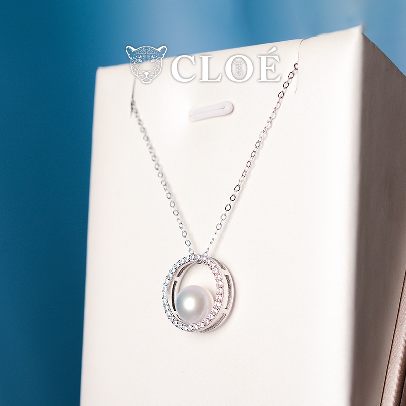 Dây chuyền nữ bạc S925 mặt tròn đính đá vòng cổ nữ ngọc trai nhân tạo xinh xắn phụ kiện trang sức Cloe Accessories 4842