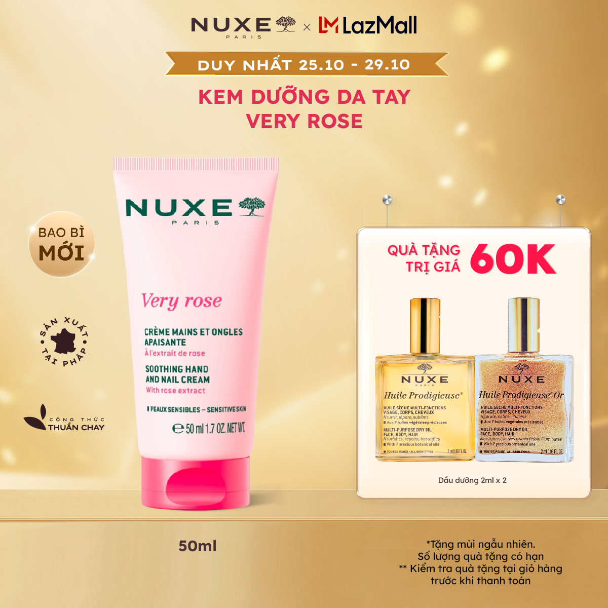 Kem Dưỡng Da Tay Và Móng Nuxe Very Rose Hand And Nail Cream 50ml