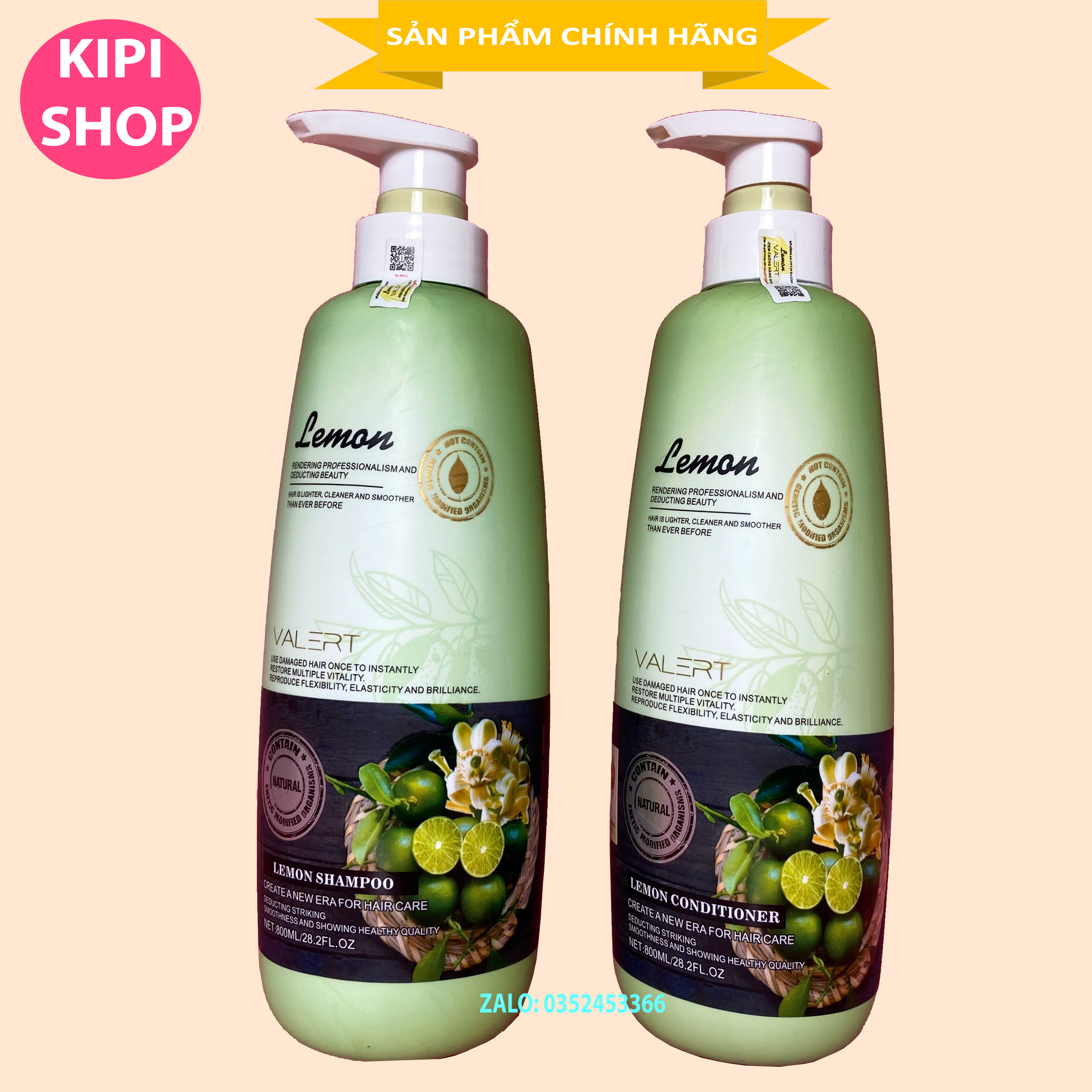 [Free ship]CẶP DẦU GỘI XẢ LEMON VALERT CHANH & HOA BƯỞI 800ML X 2