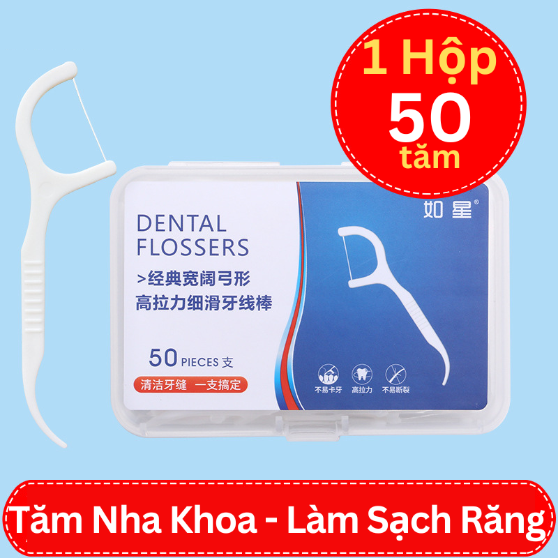 Hộp 50 Tăm Chỉ Nha Khoa Chăm Sóc Răng Miệng - Tăm Xỉa Răng Không Gây Đau Nướu, Làm Sạch Kẽ Răng