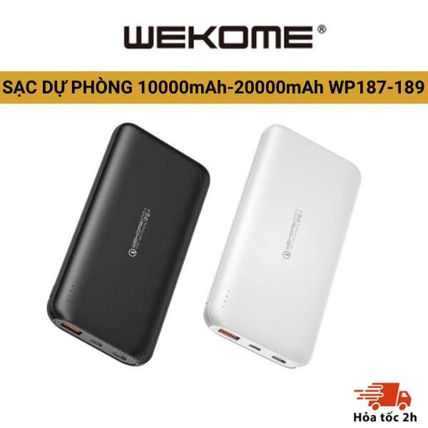 Sạc dự phòng WEKOME WP-187/WP-189 dung lượng pin 10000-20000 mAh tích hợp sạc nhanh PD20W - Dành cho điện thoại Iphone/ Samsung/Vivo/Realme/OPPO/LG... Bảo hành 12 tháng