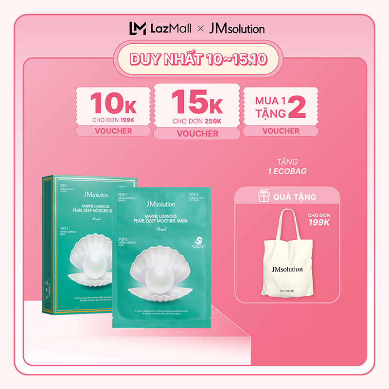 Mặt Nạ Ngọc Trai Dưỡng Ẩm Chuyên Sâu 3 Bước JMsolution Marine Luminous Pearl Deep Moisture Mask Pearl 10 Miếng