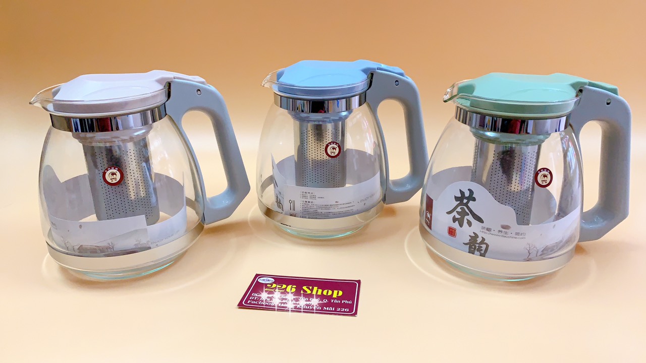 Bình lọc trà thuỷ tinh chịu nhiệt 1500ml [Chịu nhiệt đến 100 độ] .Được chọn màu