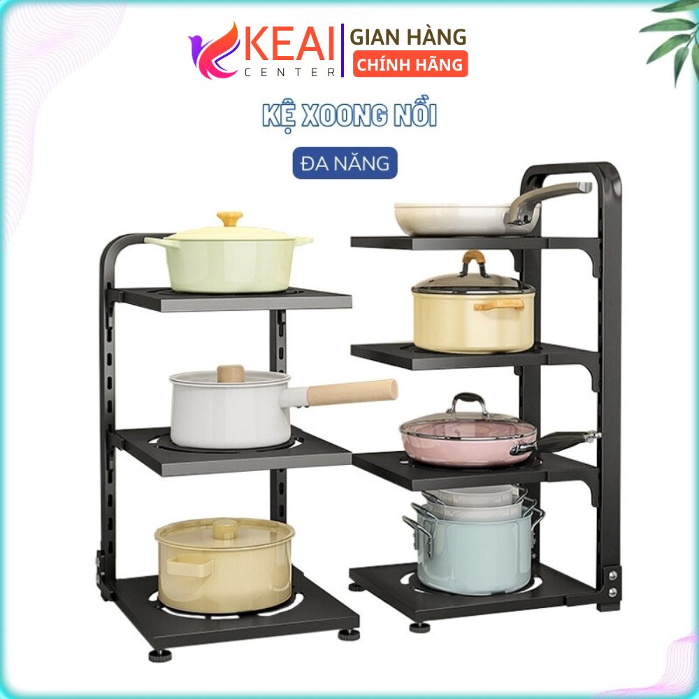 Kệ giá để xoong nồi chảo 3 tầng có thể điều chỉnh, dùng để trên kệ bếp, gầm bếp, góc bếp, kệ để xoong nồi cao cấp tiết kiệm không gian