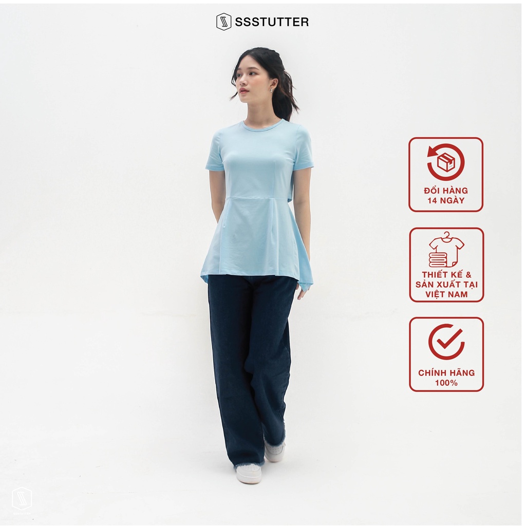Áo thun nữ SSSTUTTER chất cotton Hàn thoáng mát kiểu chiết eo xẻ lưng tie-back tee