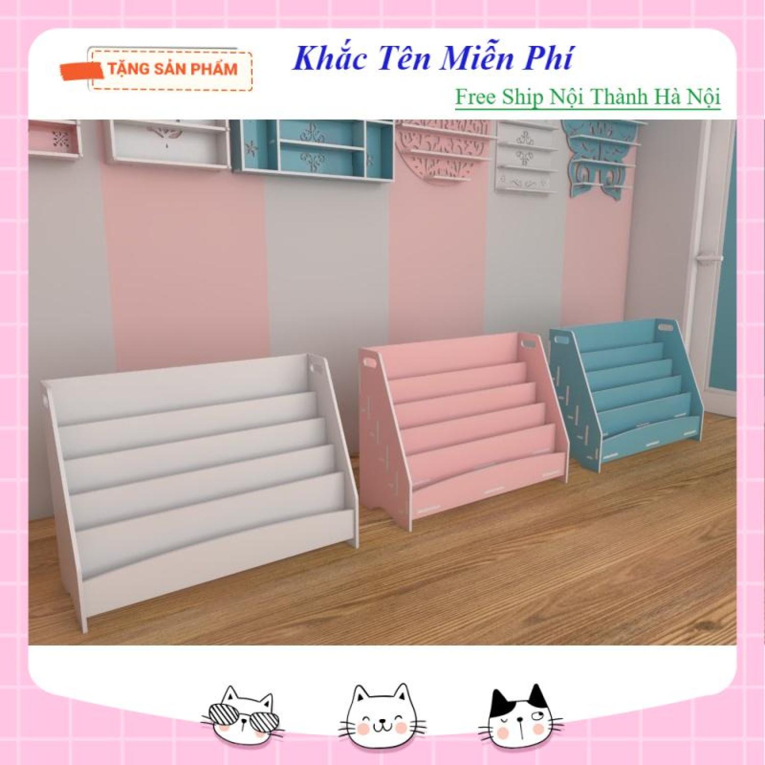 [Free Khắc Tên] Kệ sách cho bé hình Gấu Trơn gồm 5 tầng ngăn full bộ có vít