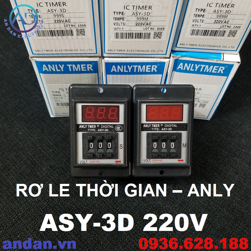 Rơ le thời gian anly asy-3d 999s, timer đa năng 999m 220vac, 24vdc. bộ đặt thời gian asy-3d 99.9s 99.9m jyio 220v