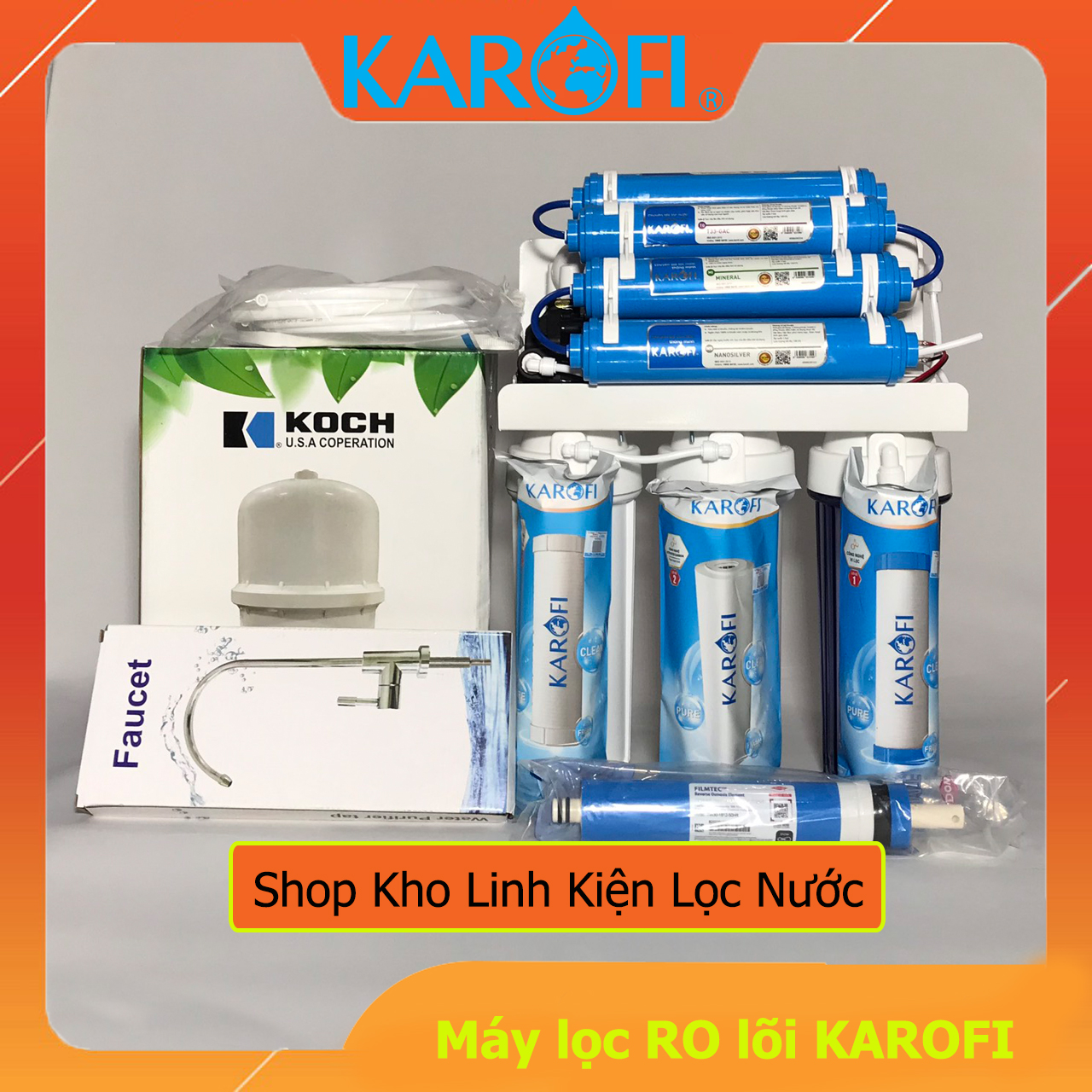 Máy lọc nước ro lõi lọc karofi 8-10 cấp đèn uv không tủ