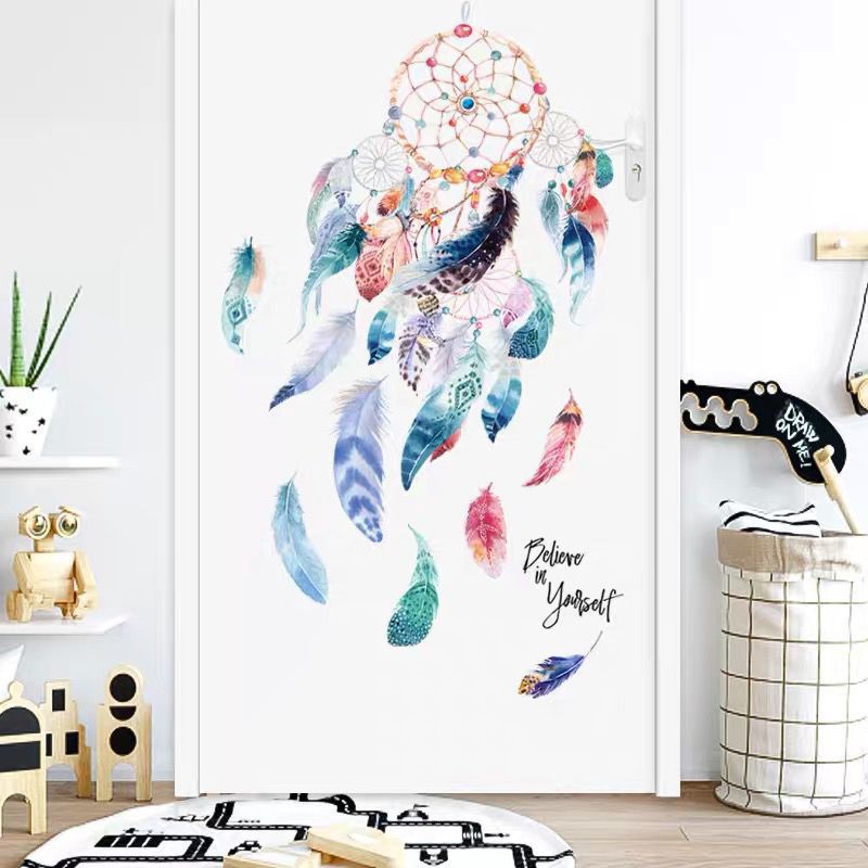 Decal dán tường Dreamcatcher - Lưới ước mơ - tranh dán tường giấy dán tường 3D Lưới giấc mơ Dreamcatcher sắc màu