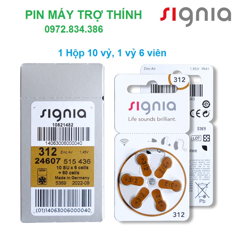 Pin trợ thính Pin máy trợ thính Signia size 312 PR41 Chính hãng Đức