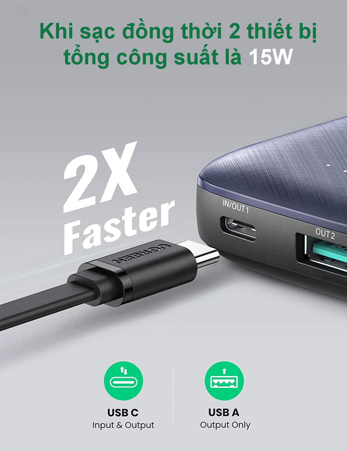 Sạc dự phòng mini dung lượng 10000mAh hỗ trợ 2 cổng sạc nhanh PD và 3.0 công suất tối đa 18W UGREEN 80749 Sạc dự phòng mini dung lượng 10000mAh hỗ trợ 2 cổng sạc nhanh PD và 3.0 công suất tối đa 18W UGREEN 80749