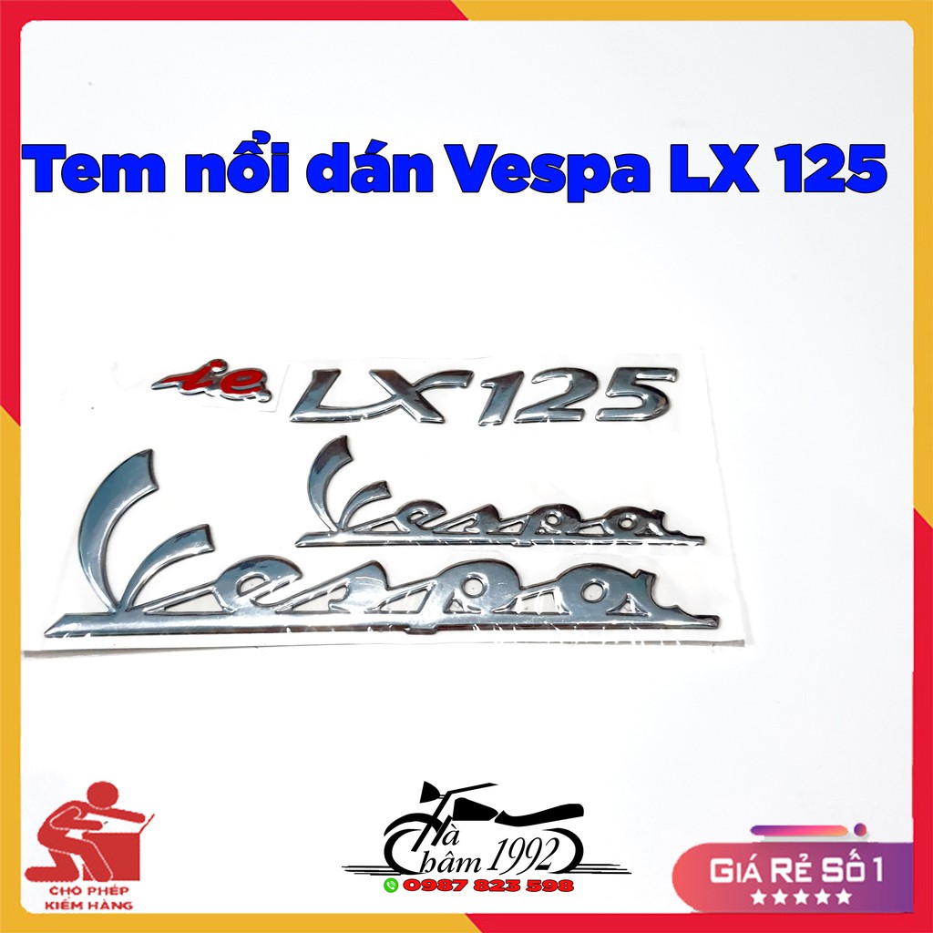 Bộ 3 Tem Logo Nổi Vespa LX 150 , LX 125