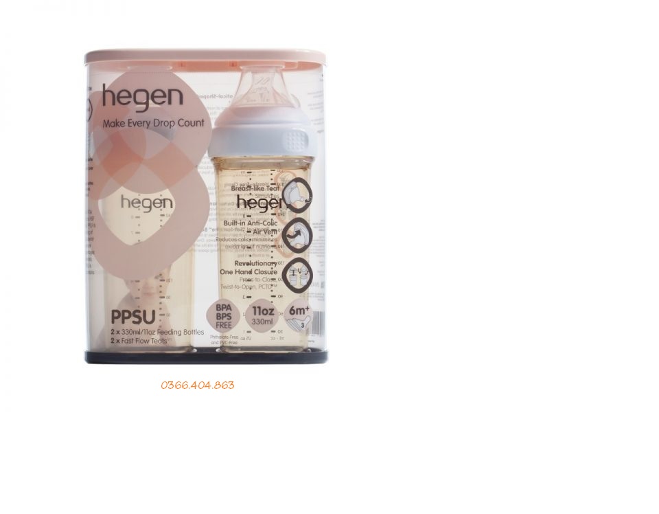 Set Bình sữa Hegen 330ml núm ti size L cho bé từ 6 tháng tuổi