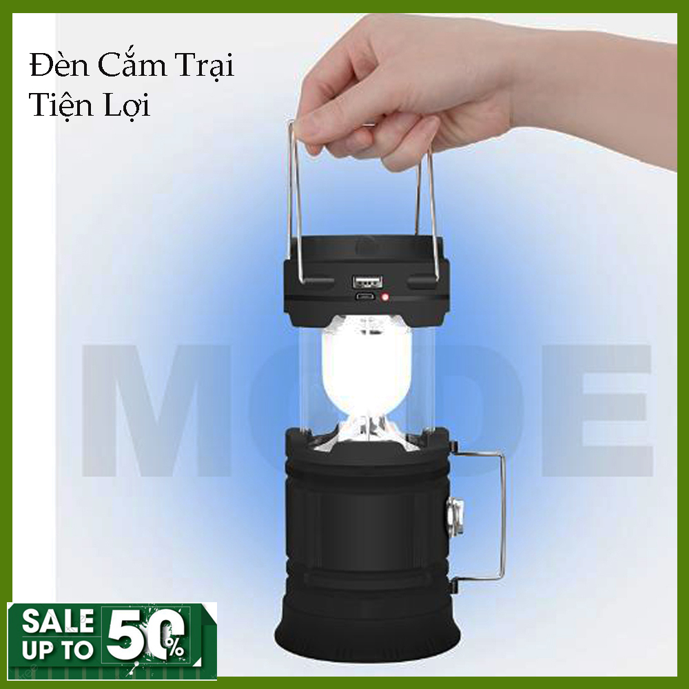 Đèn Cắm Trại - Đèn 4 trong 1 , Cắm trại ,đèn lóa,sạc điện thoại và sạc năng lượng mặt trời, Khả năng tích điện trong nhiều giờ.
