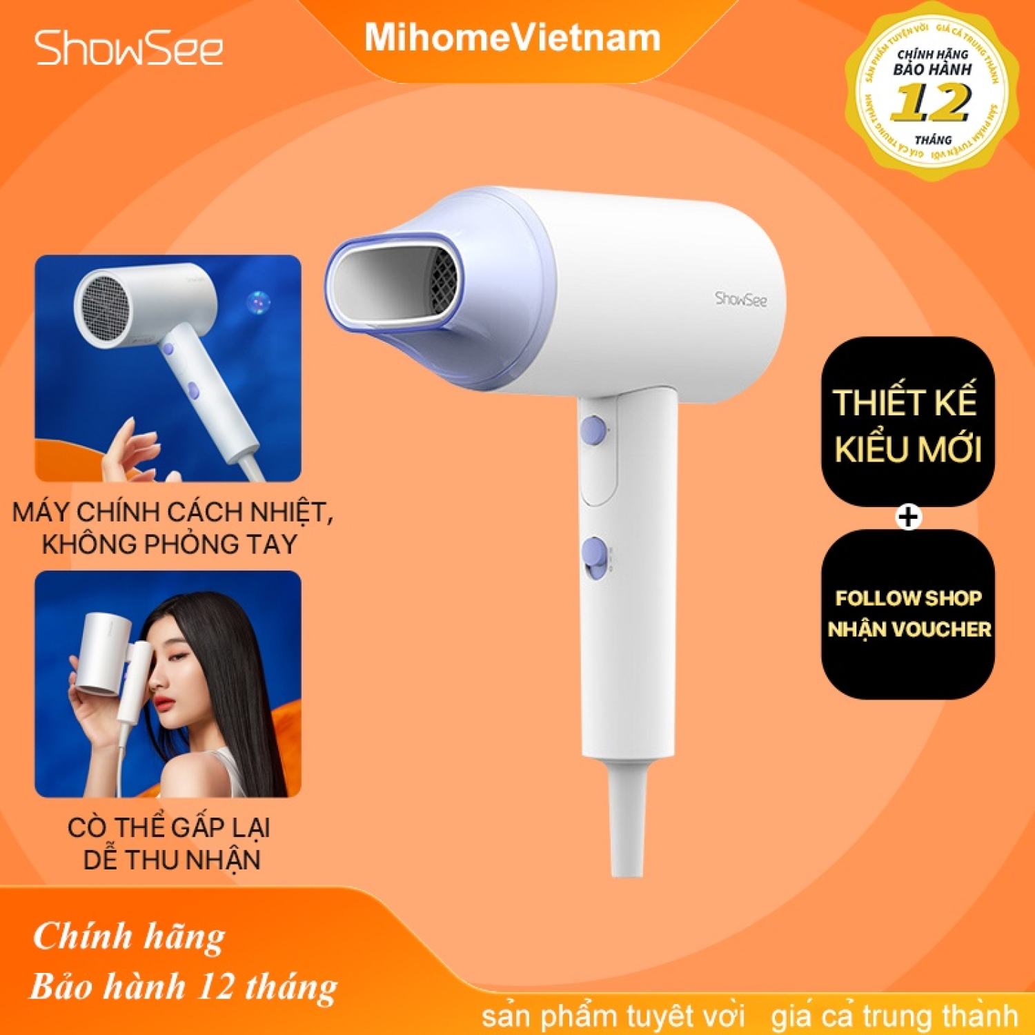 Máy sấy tóc ion xiaomi showsee a4-w - công suất 1800w