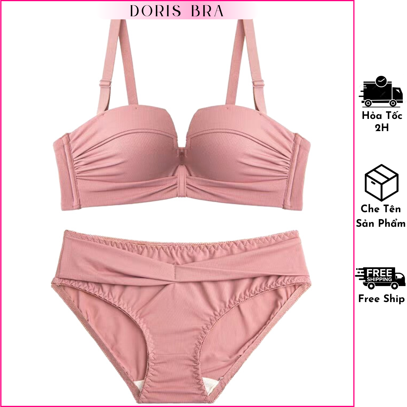Bộ đồ lót nữ, áo lót nữ, áo ngực nữ không gọng cúp vuông đệm dày nâng ngực tạo khe quyến rũ - Doris.fashion