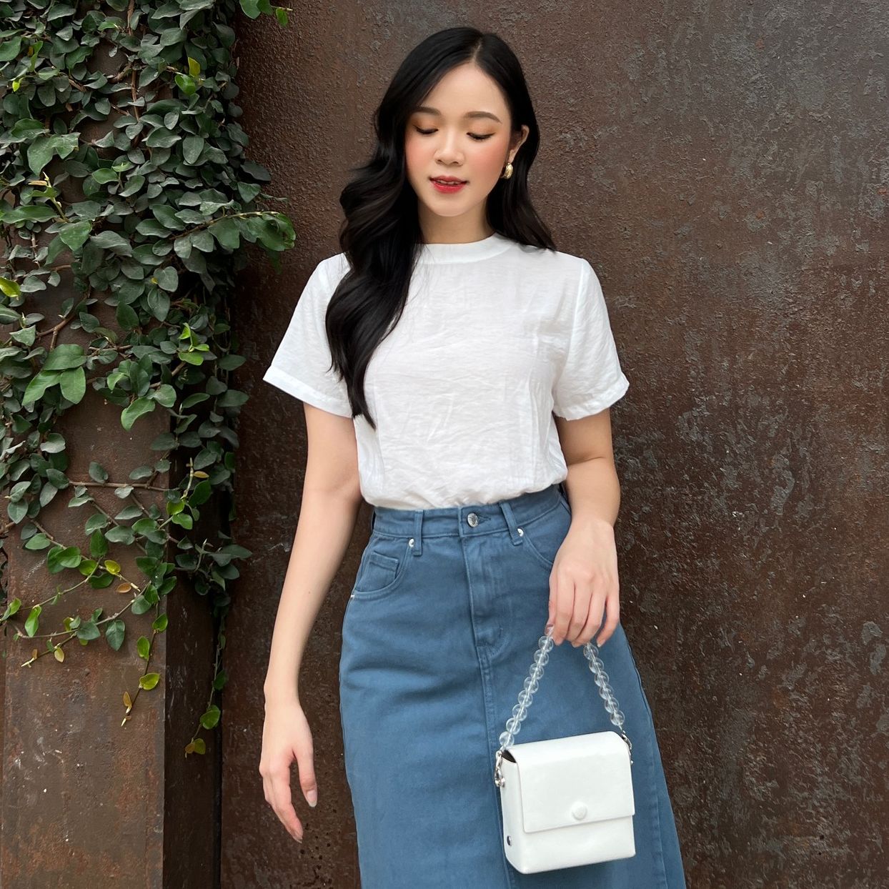 Olv - áo white basic tee
