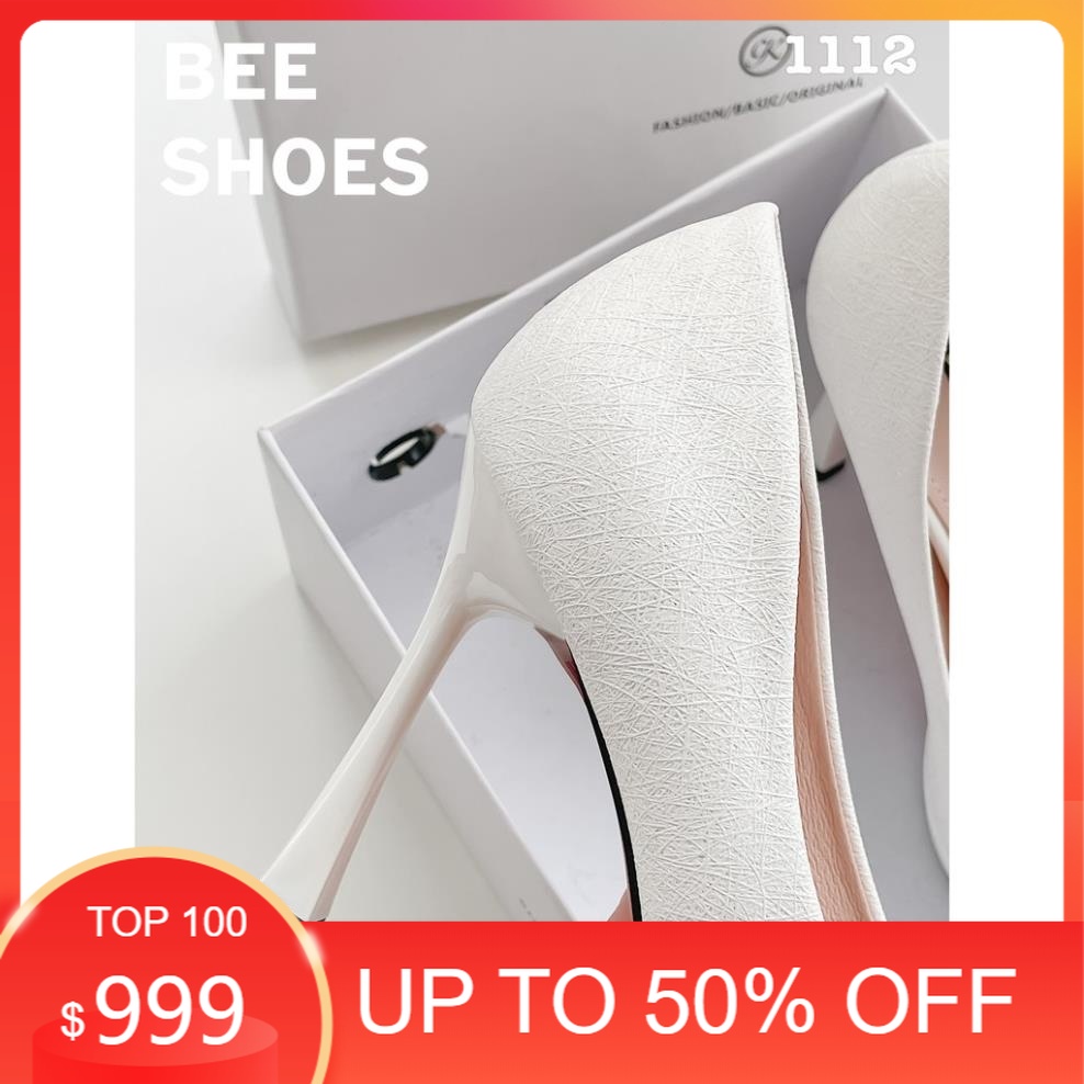 Beeshoes - giày cao gót nữ mũi nhọn gót nhọn - giày cao gót nữ mũi nhọn gót nhọn cao 9 phân sẵn màu trắng 201112 -hc)*3