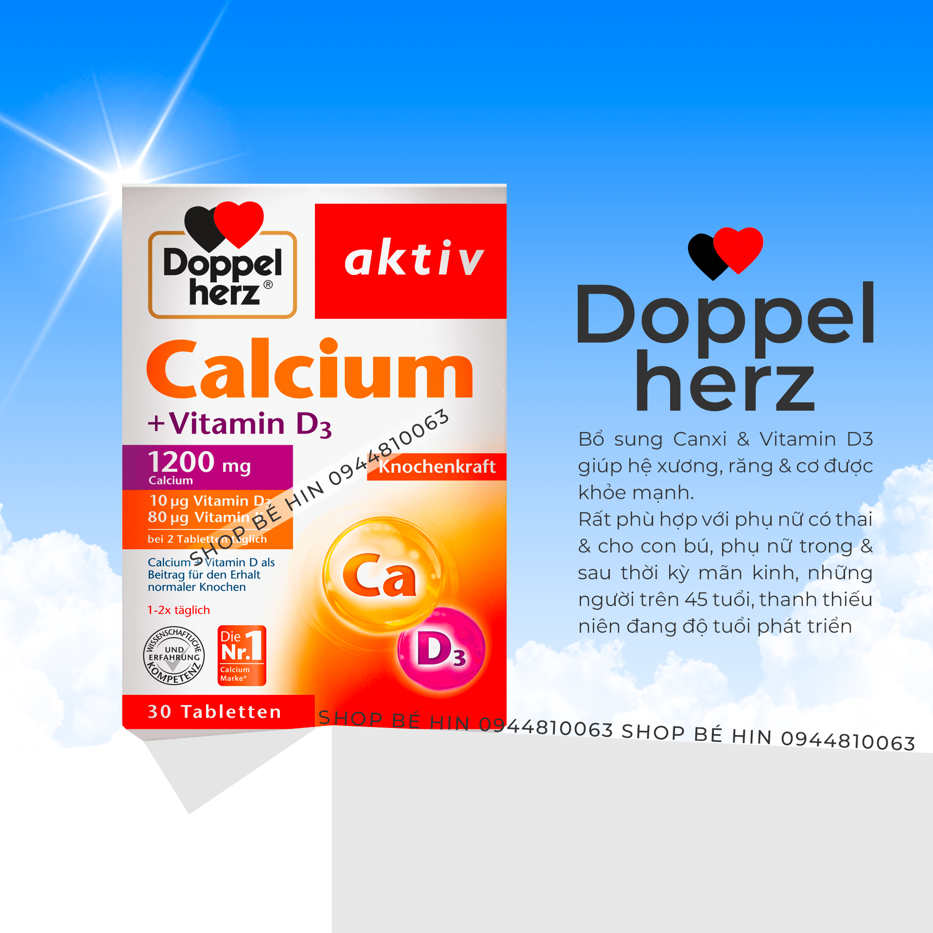 Viên uống bổ sung canxi và vitamin D3 Doppelherz Đức, giúp hệ xương