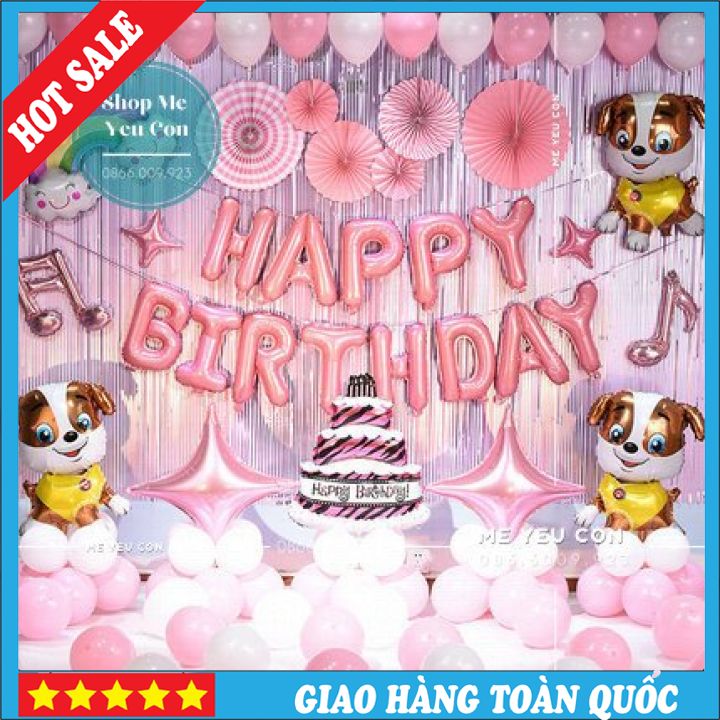Set trang trí sinh nhật cún hồng cho bé gái, combo bóng bay trang trí sinh nhật siêu đẹp