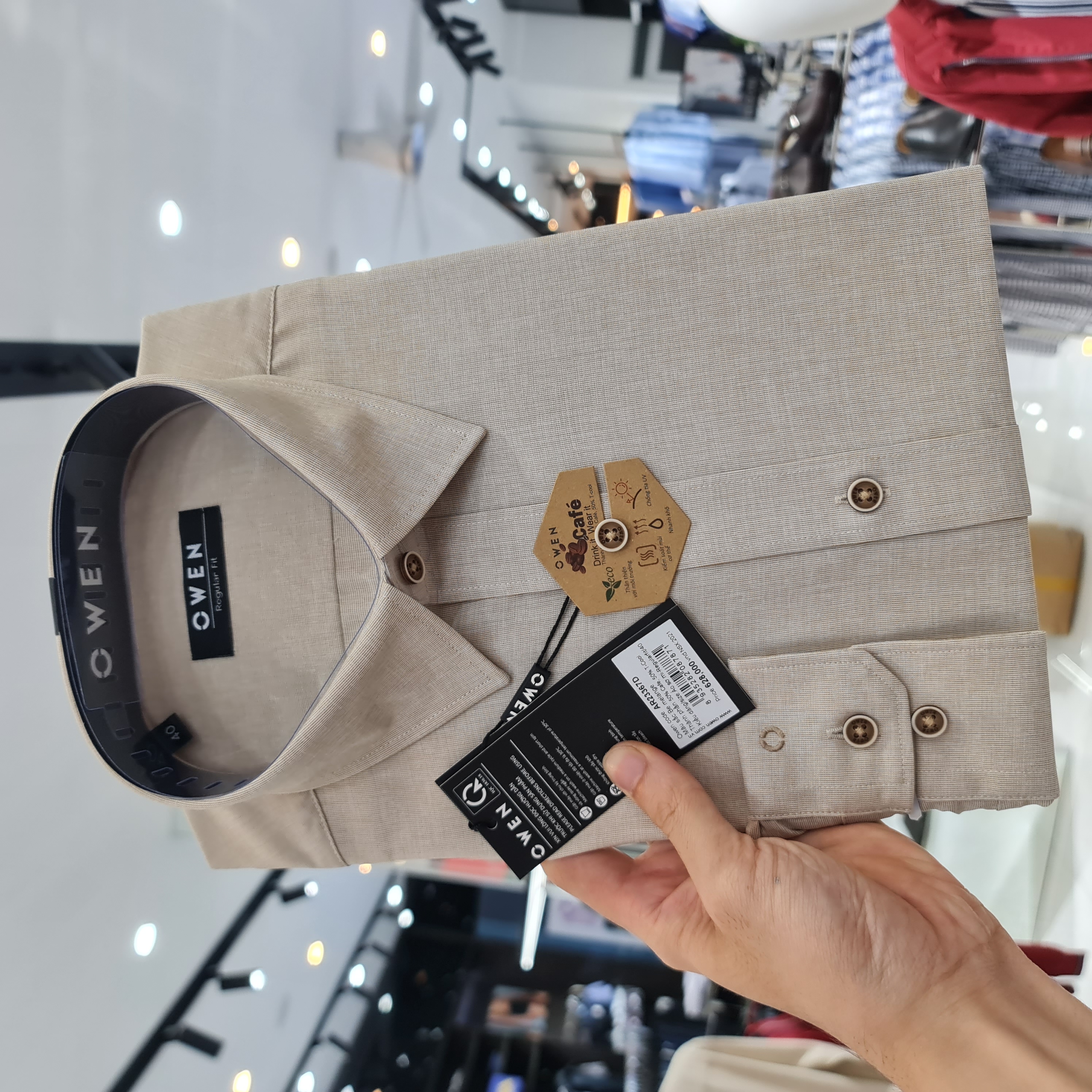 OWEN - (FREESHIP) Áo Sơ mi nam dài tay dáng Regular sợi Cafe Mã AR23367D- OWEN Flagship Store