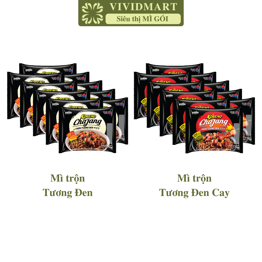 [SET OF 10 PACKAGES] - PALDO - KORENO CHAJANG NOODLES 2 FLAVOURS: BLACKBEAN SAUCE, SPICY BLACKBEAN SAUCE (78G/PACKAGE)