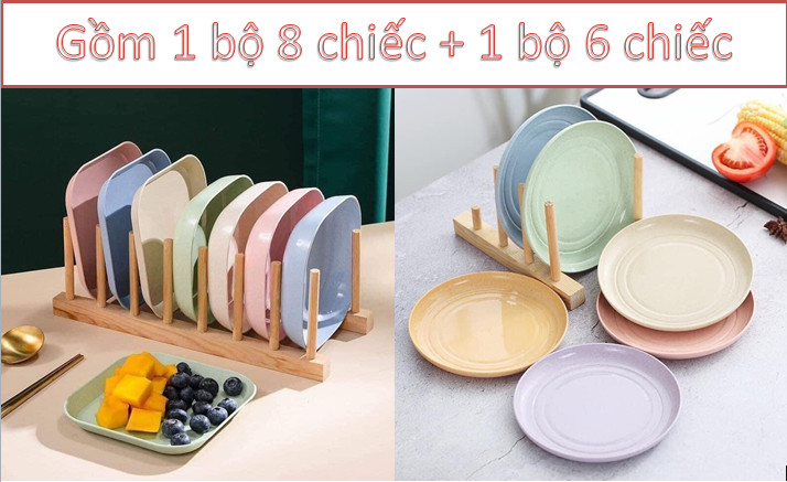 Combo 2 bộ Đĩa lúa mạch - Đĩa đựng bánh kẹo ngày tết - Đĩa đựng trái cây, hoa quả an toàn cho sức khỏe siêu dễ thương