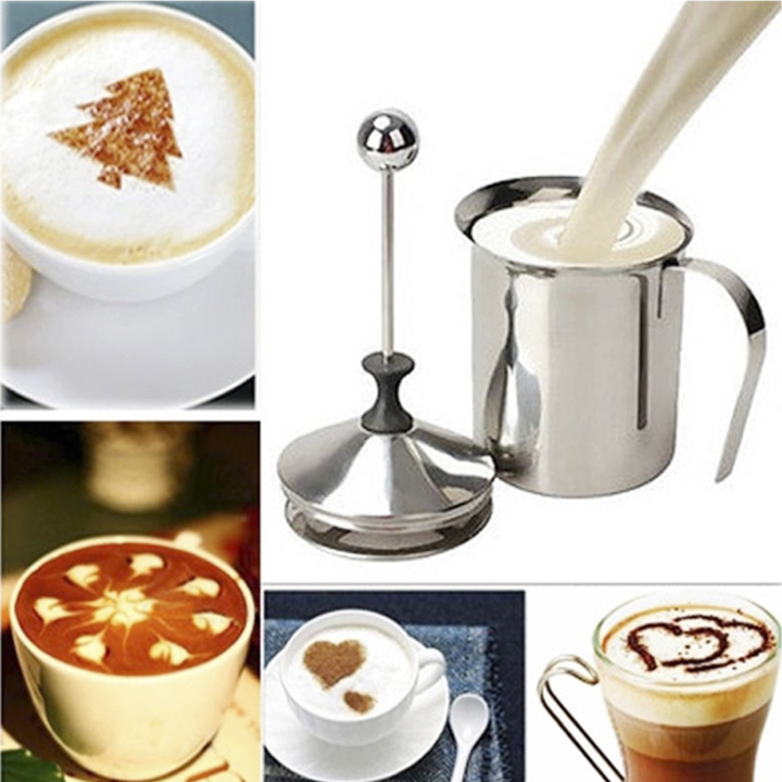 Ca đánh sữa lạnh tạo bọt sữa đa năng 400ml inox 304 - double mesh milk frother