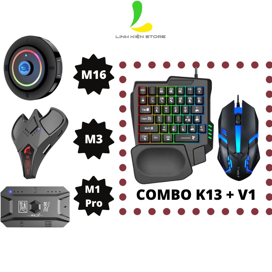 Combo bàn phím chuột K13 V1 và bộ chuyển đổi meiying Phụ kiện gaming hỗ trợ điện thoại hệ điều hành Android và IOSS