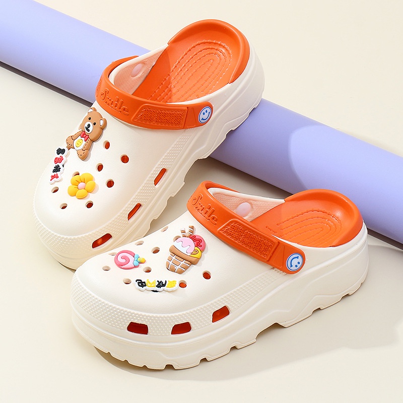 Dép Sandal đế độn bít mũi tặng 6 sticker Dép sục nữ tăng chiều cao cute đi biển đi học chống nước SL031