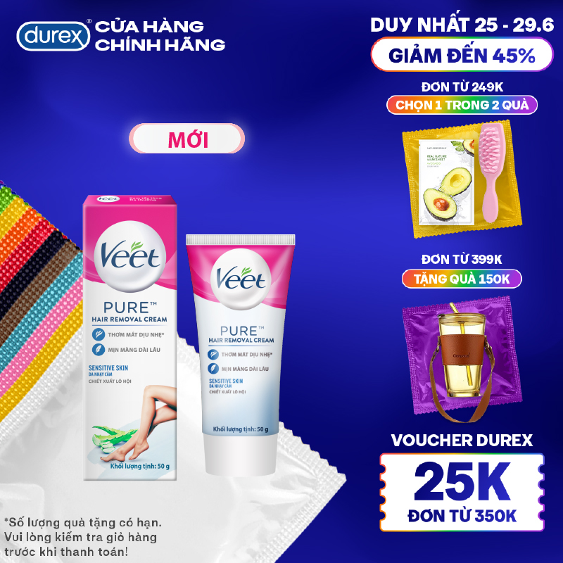 [MỚI] Kem tẩy lông Veet cho da nhạy cảm, hộp lớn 50g tiết kiệm, công thức cải tiến