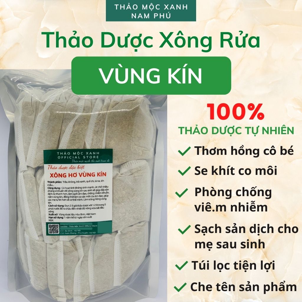 Thảo Dược Xông Hơ vùng kín làm hồng, se khít, sạch sản dịch sau sinh, vệ sinh phụ nữ - dạng túi lọc tiện lợi - Thảo Mộc Xanh Nam Phú