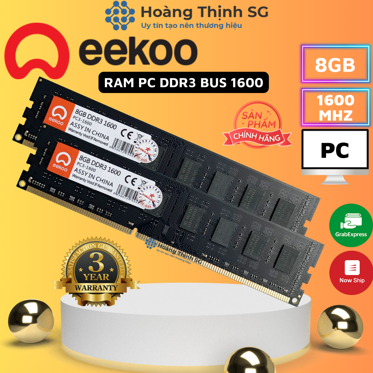 Ram DDR3 8GB 4GB Bus 1600MHz EEKOO dùng cho máy tính Desktop PC