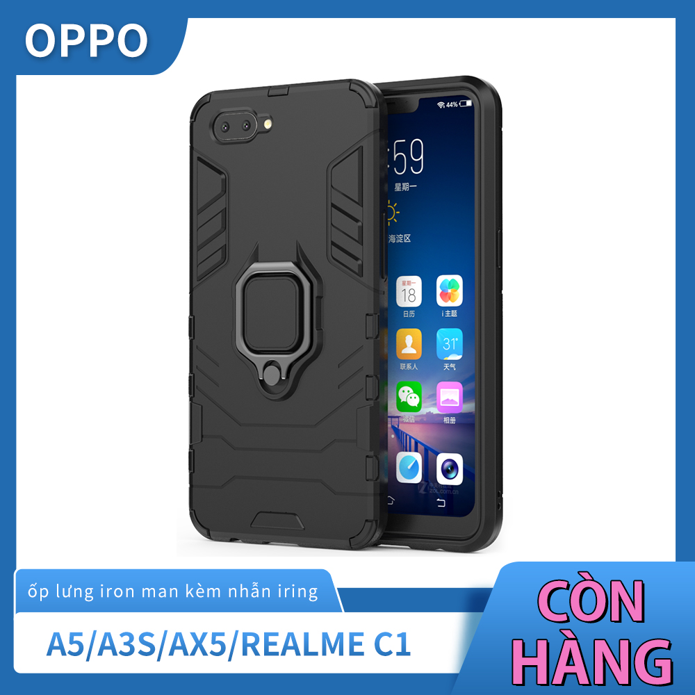 Ốp lưng Realme C1/A5/ A3S/ AX5 chống sốc iron man kèm nhẫn ring chống xem video tiện lợi