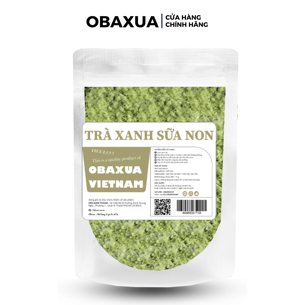 Bột Trà Xanh Sữa Non OBAXUA Nguyên Chất - Dùng Cho Đắp Mặt Loại Bỏ Nhờn Dưỡng Trắng Da Mờ Thâm