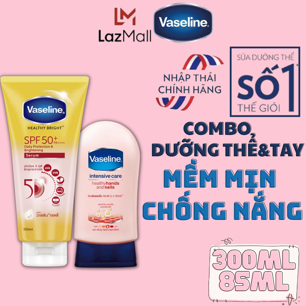 Dưỡng Thể Vaseline Trắng Da Chống Nắng 50X Và Kem Dưỡng Da Tay Mềm Mịn Vaseline - Dưỡng Thể Vaseline 10X - Dưỡng Thể vaseline Dưỡng Trắng Chính Hãng - Vaseline Dưỡng Thể Chính Hãng