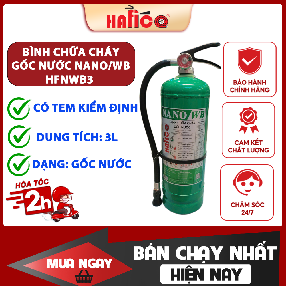 Bình Chữa Cháy Gốc Nước Hafico Nano/Wb 3L HFNWB3, có tem kiểm định PCCC