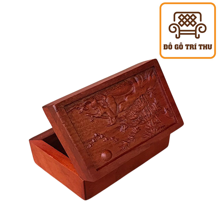 Hộp gỗ đựng thuốc lào mini để bàn chất liệu gỗ gõ đỏ