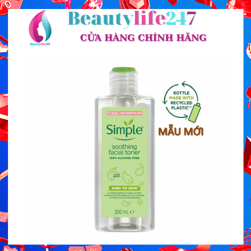 [HCM]Nước Hoa Hồng Simple Soothing Facial Toner Chai 200ml