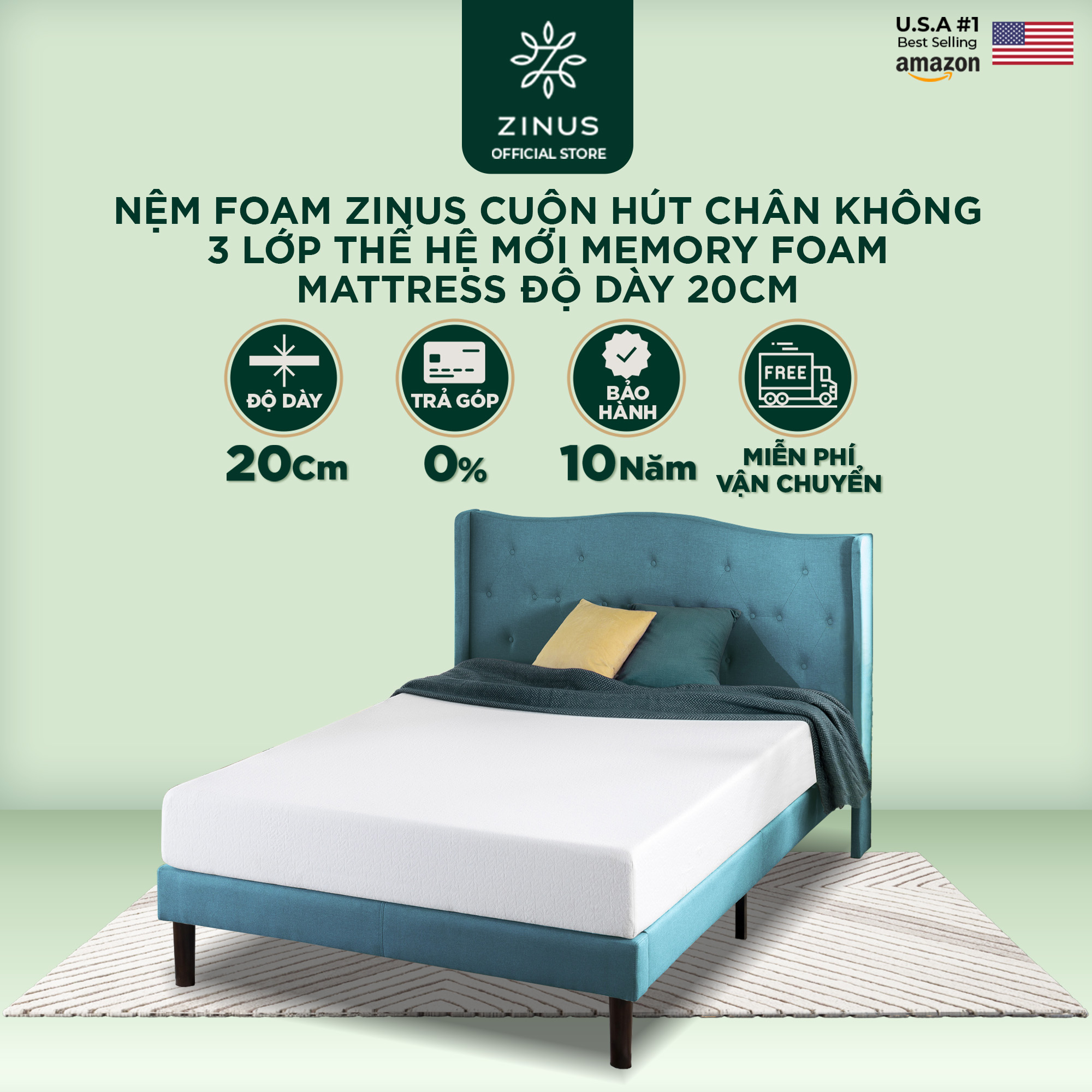 Nệm Foam Cao Cấp Dày 20cm Zinus - 8in Memory Foam Mattress