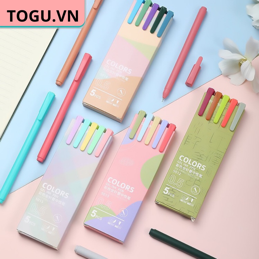 Set 5 bút gel morandi, bút gel kaco resun nhiều màu bút bi đủ màu pastel togu dễ thương