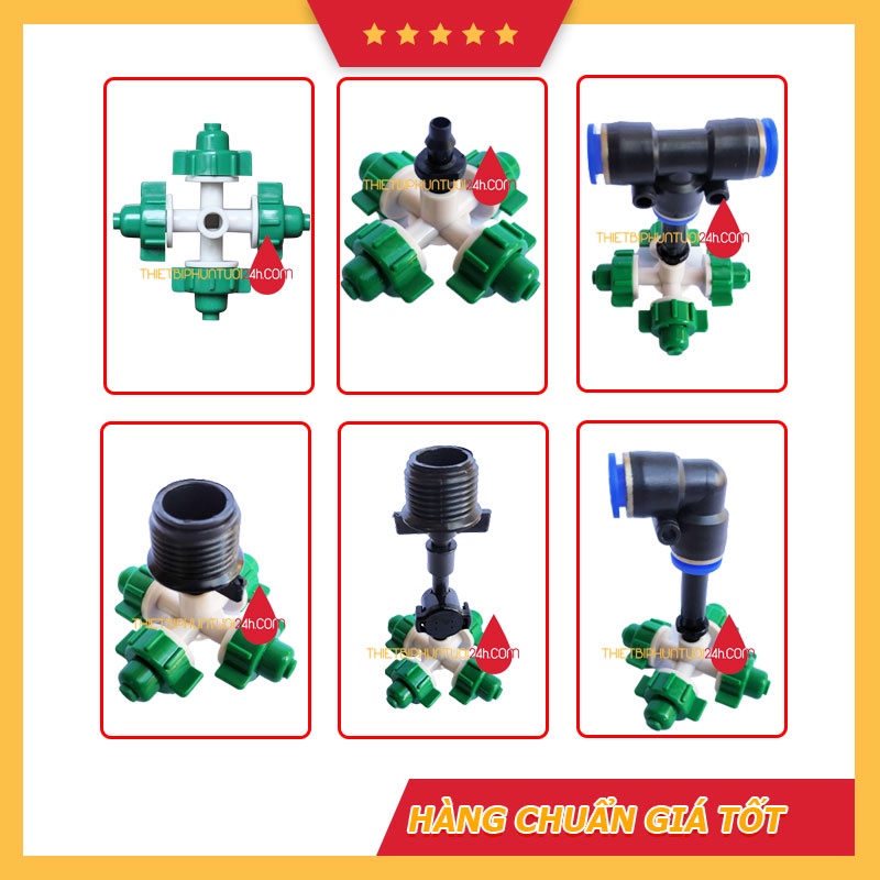 Béc phun sương 4 hướng xanh nhiều tùy chọn kết nối, béc phun sương tưới lan, tưới rau, cây cảnh , làm mát