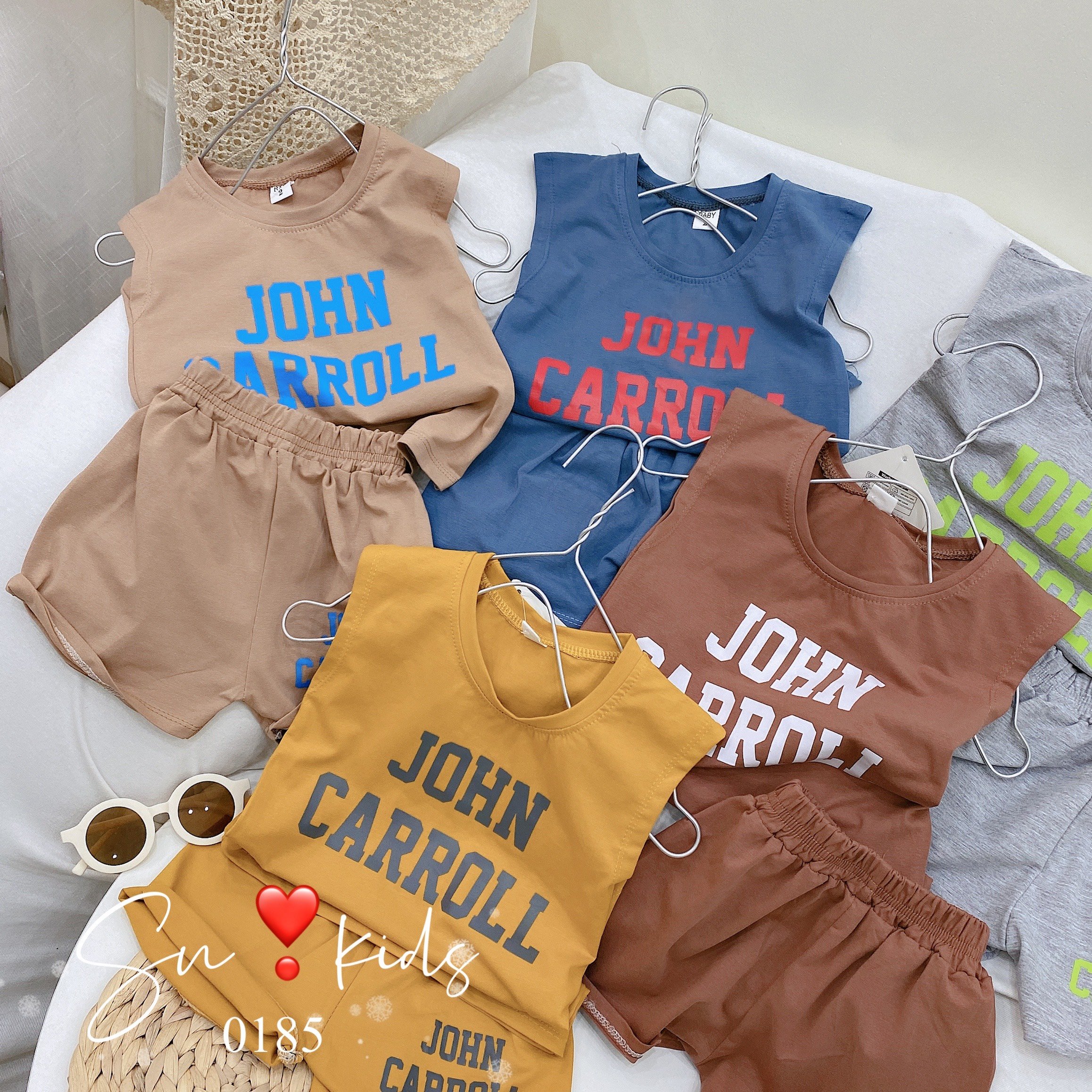Bộ sát nách chất cotton mềm mát in chữ john cực đẹp cho bé