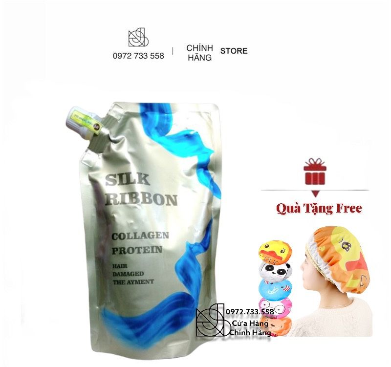 Tặng mũ ủ - kem ủ tóc wolape silk ribbon siêu phục hôi collagen protein 500ml