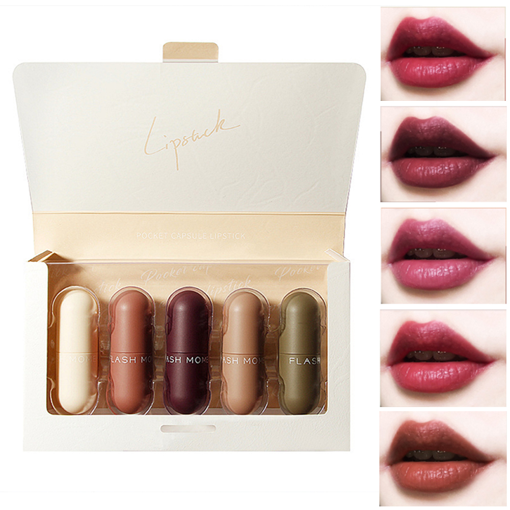 5 cái / bộ Bộ son môi mini Bộ son lì không thấm nước lâu trôi